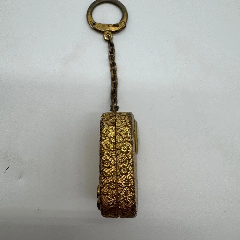 Vintage Reuge Swiss‎ Musical Pocket Watch Keychain Gold Tone Floral Embossed Fob